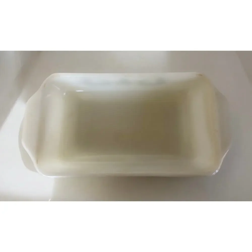 VINTAGE 70s Glasbake Green Floral Flower Print 1 QT Casserole Milk Glass Dish